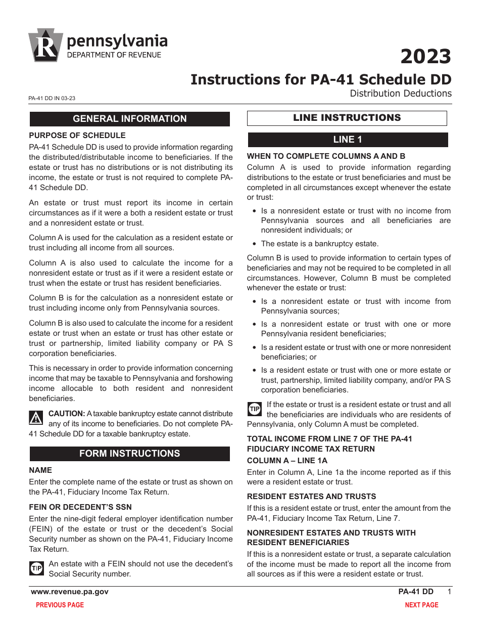 Form PA-41 Schedule DD Distribution Deductions - Pennsylvania, Page 3