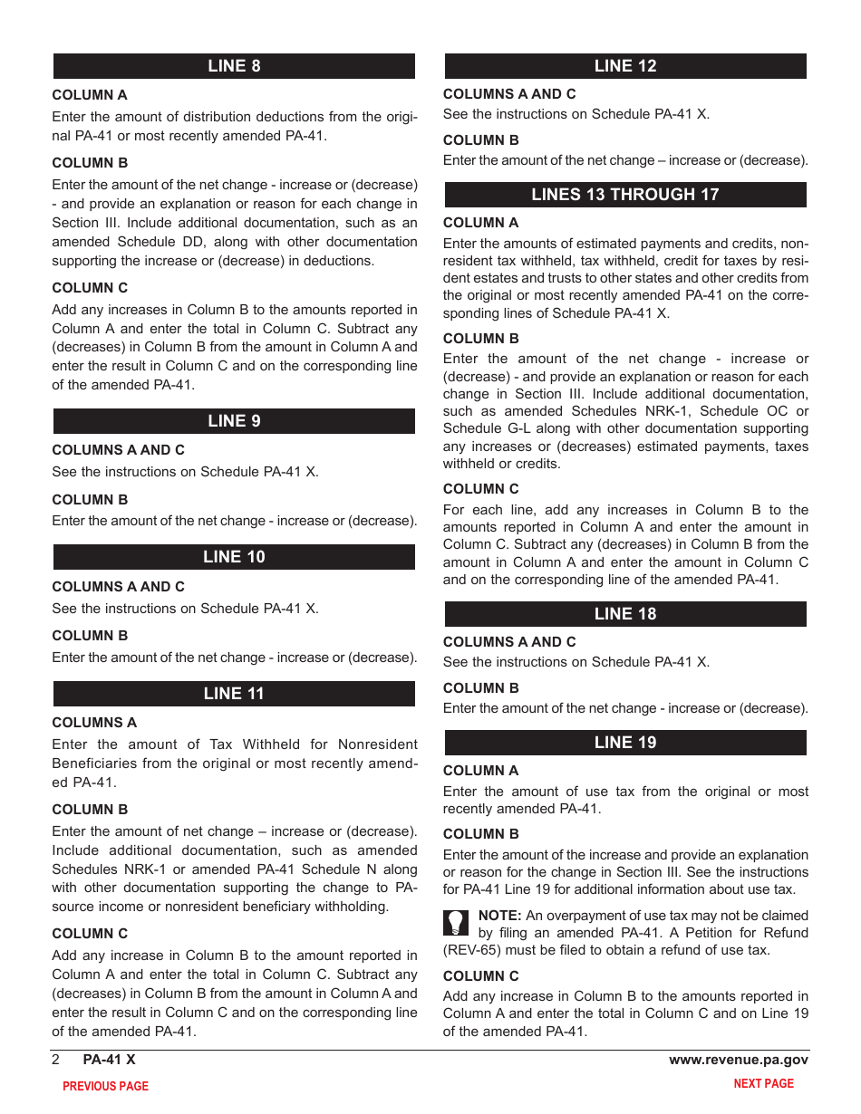 Form PA-41 Schedule X Amended Pa Fiduciary Income Tax Schedule - Pennsylvania, Page 4
