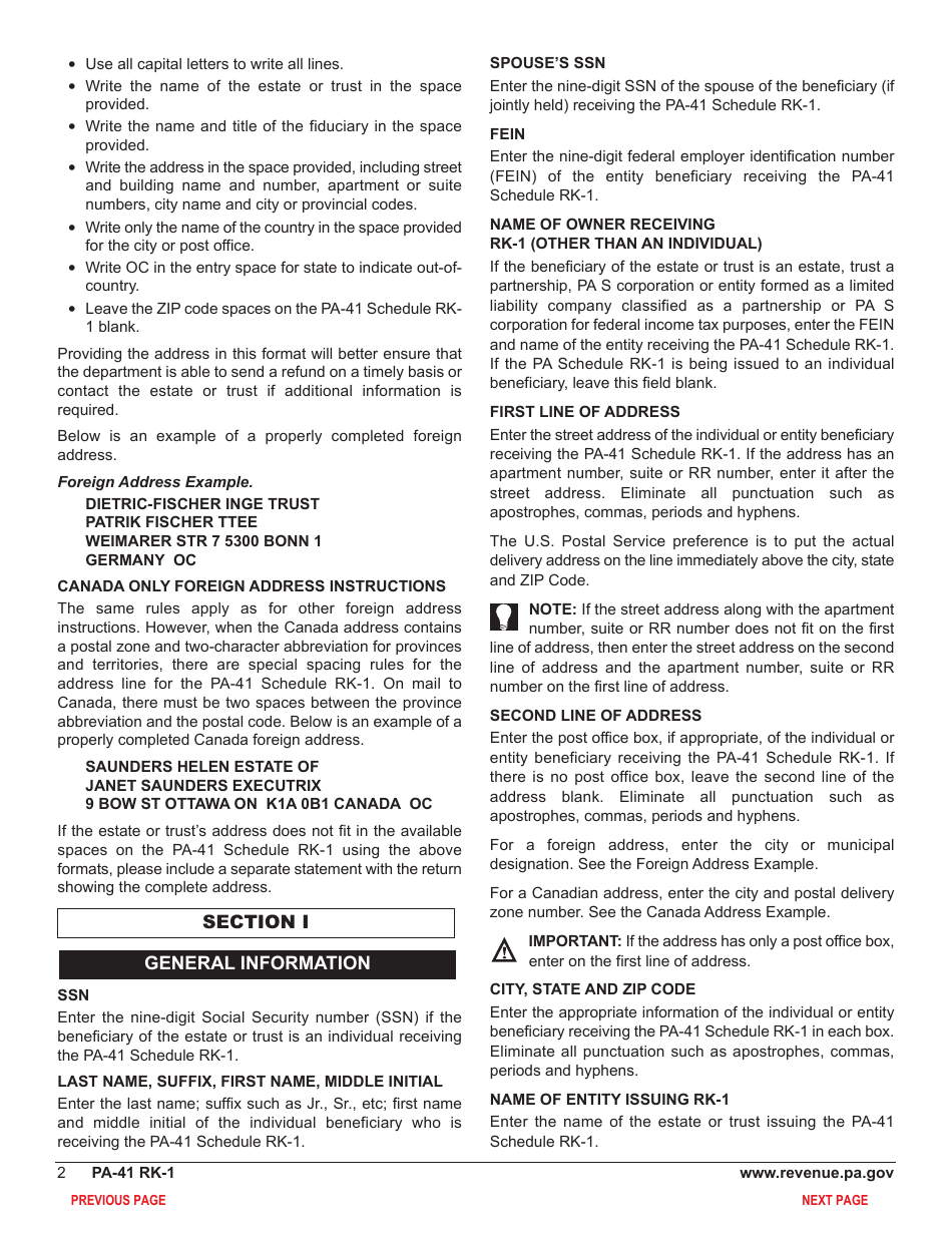 Form PA-41 Schedule RK-1 Resident Schedule of Beneficiary Income, Loss and Credits - Pennsylvania, Page 4