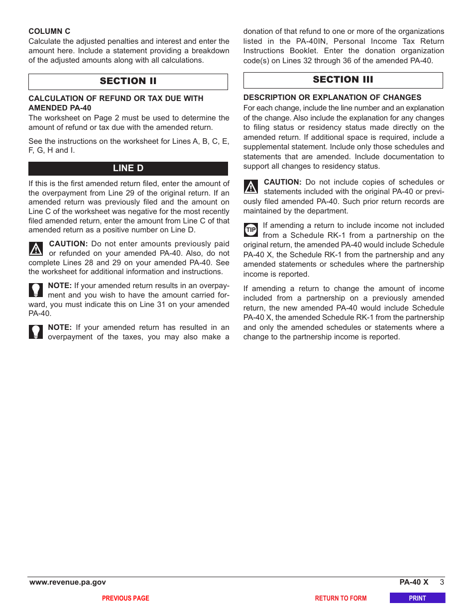 Form PA-40 Schedule PA-40 X Amended Pa Personal Income Tax Schedule - Pennsylvania, Page 5