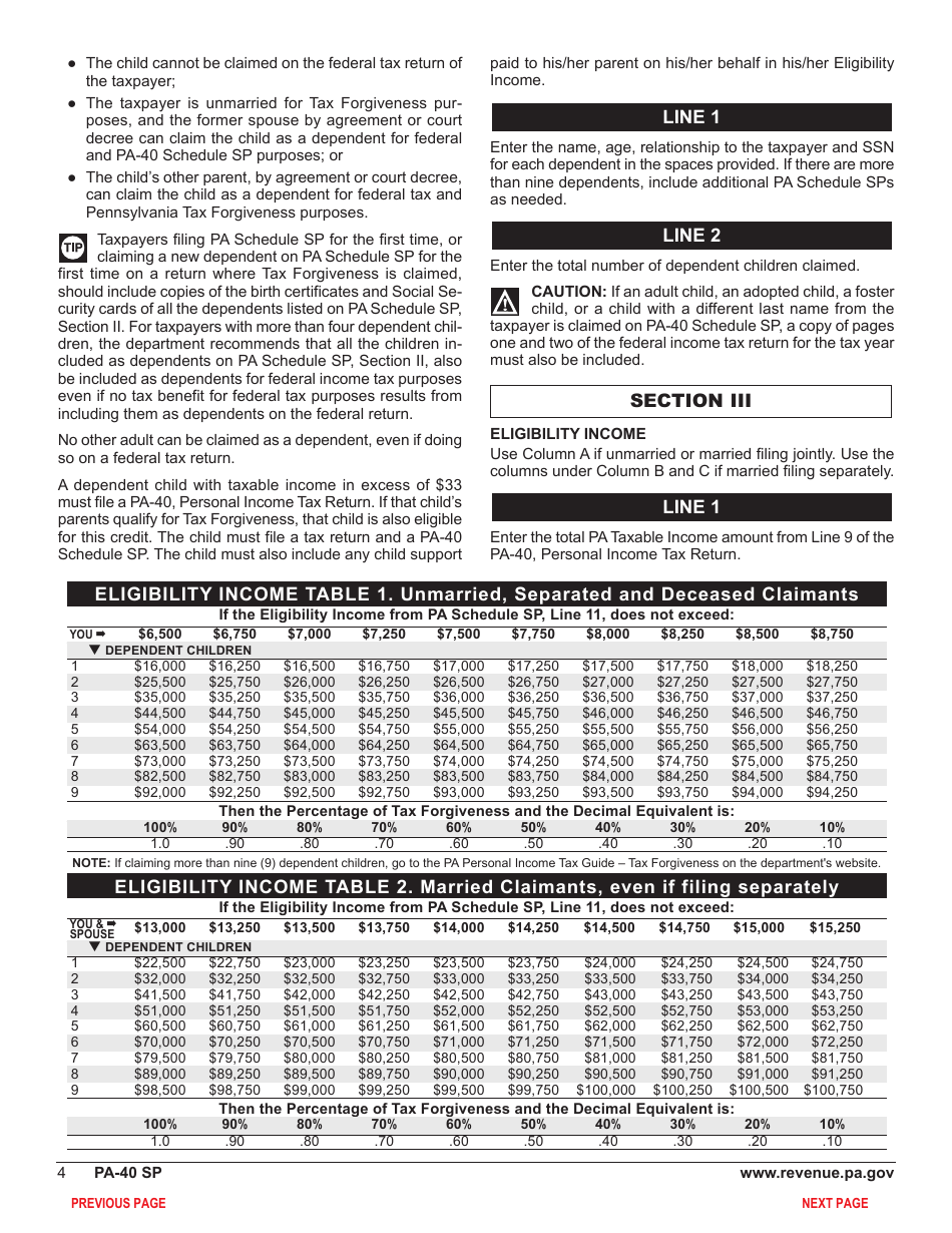 Form pa 40 schedule sp download fillable pdf or fill online special tax