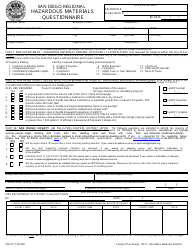Document preview: Form HM-9171 Hazardous Materials Questionnaire - County of San Diego, California