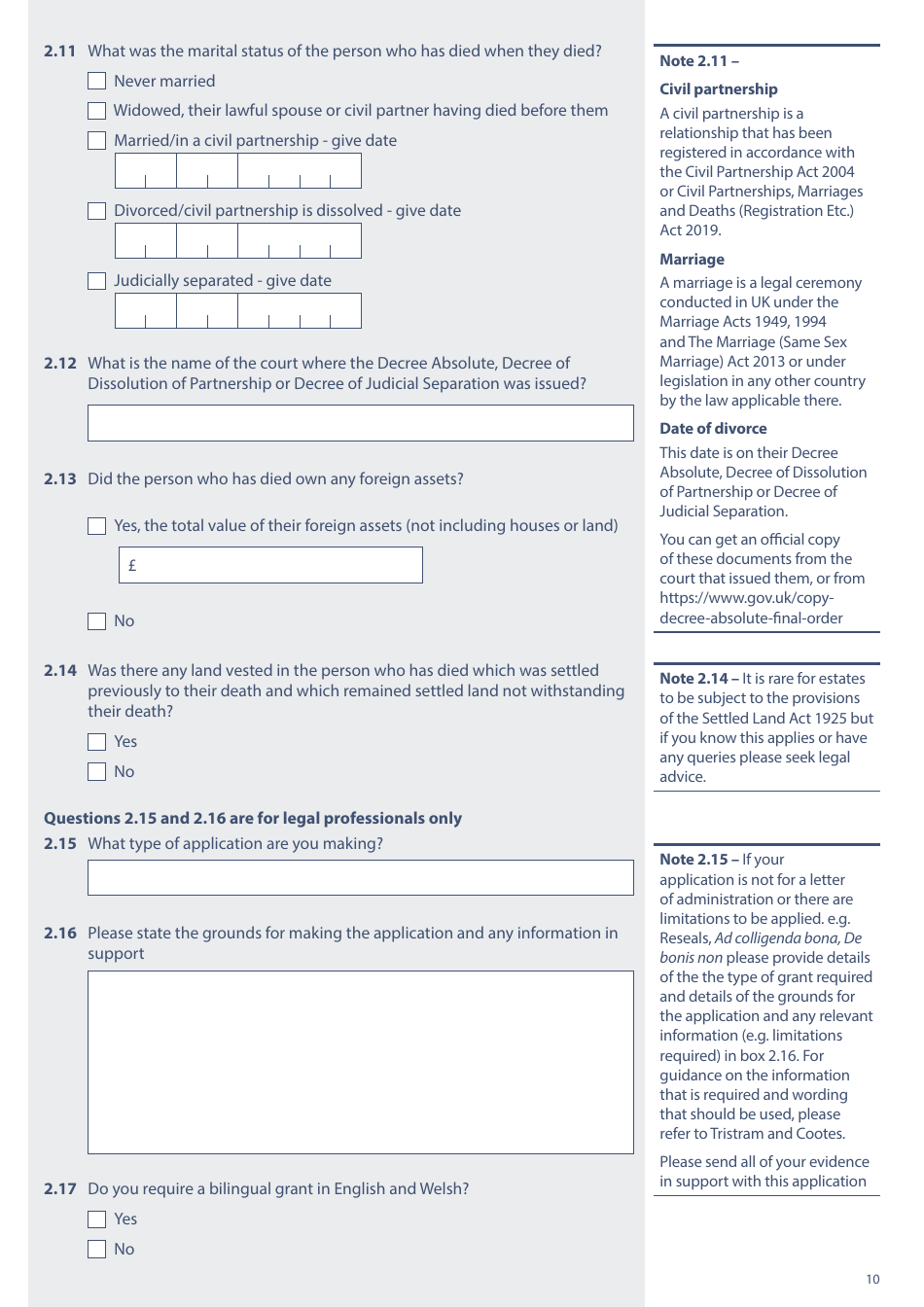 Form PA1A Probate Application - Without a Will - Probate Practitioners - United Kingdom, Page 10