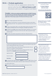 Form PA1A Probate Application - Without a Will - Probate Practitioners - United Kingdom