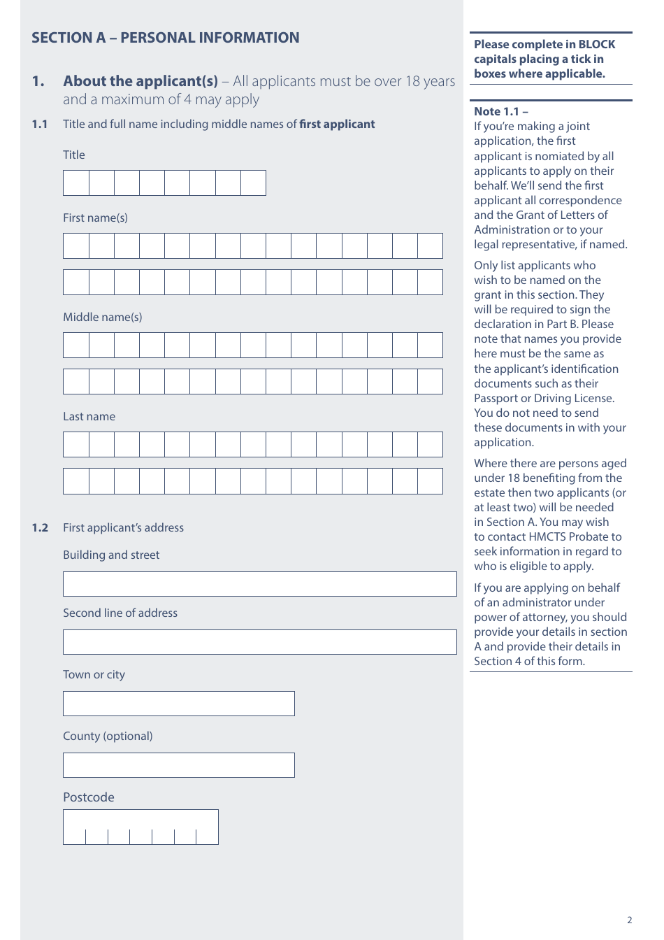 Form PA1A Probate Application - Without a Will - Probate Practitioners - United Kingdom, Page 2