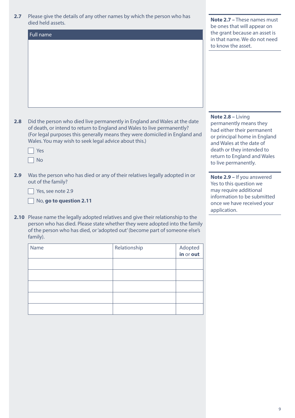 Form PA1A Probate Application - Without a Will - Probate Practitioners - United Kingdom, Page 9