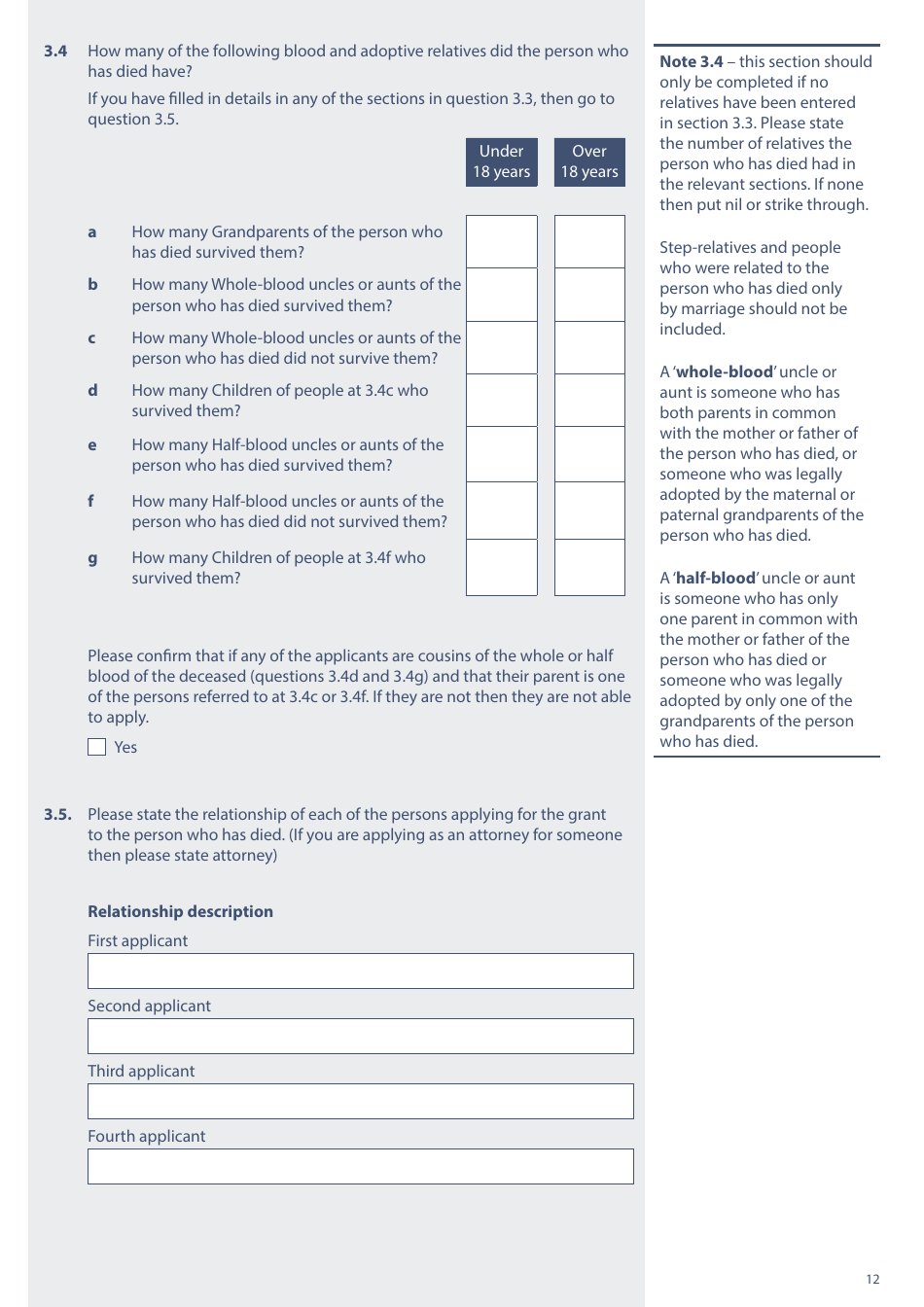 Form PA1A Probate Application - Without a Will - Citizen Applicants - United Kingdom, Page 12