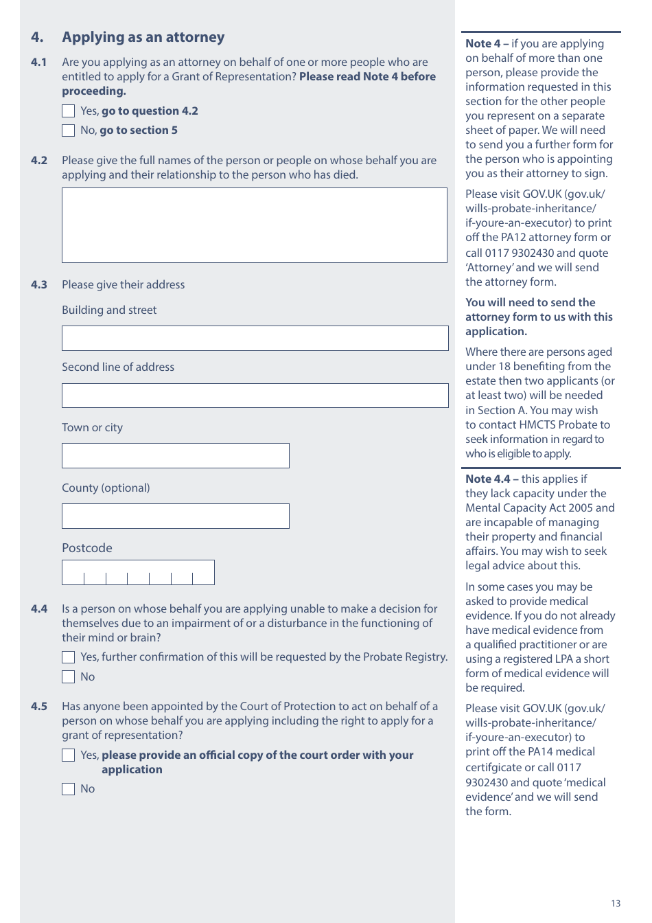 Form PA1A Probate Application - Without a Will - Citizen Applicants - United Kingdom, Page 13