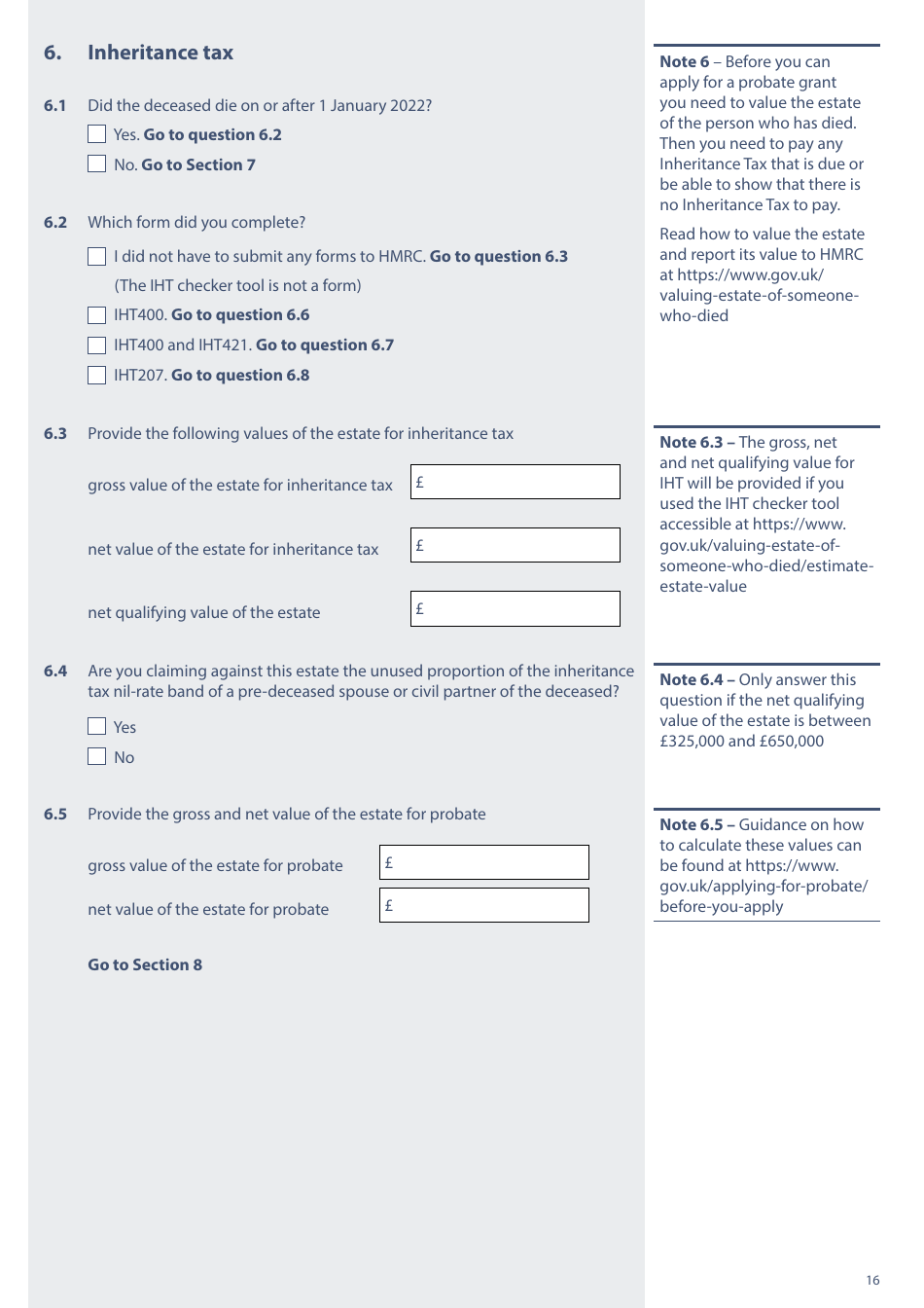 Form PA1A Probate Application - Without a Will - Citizen Applicants - United Kingdom, Page 16