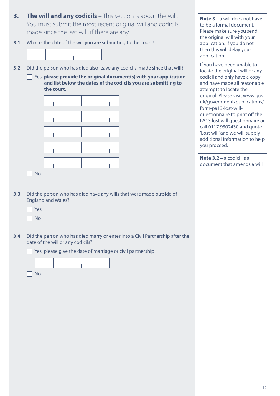 Form PA1P Probate Application - With a Will - Probate Practitioners Only - United Kingdom, Page 12