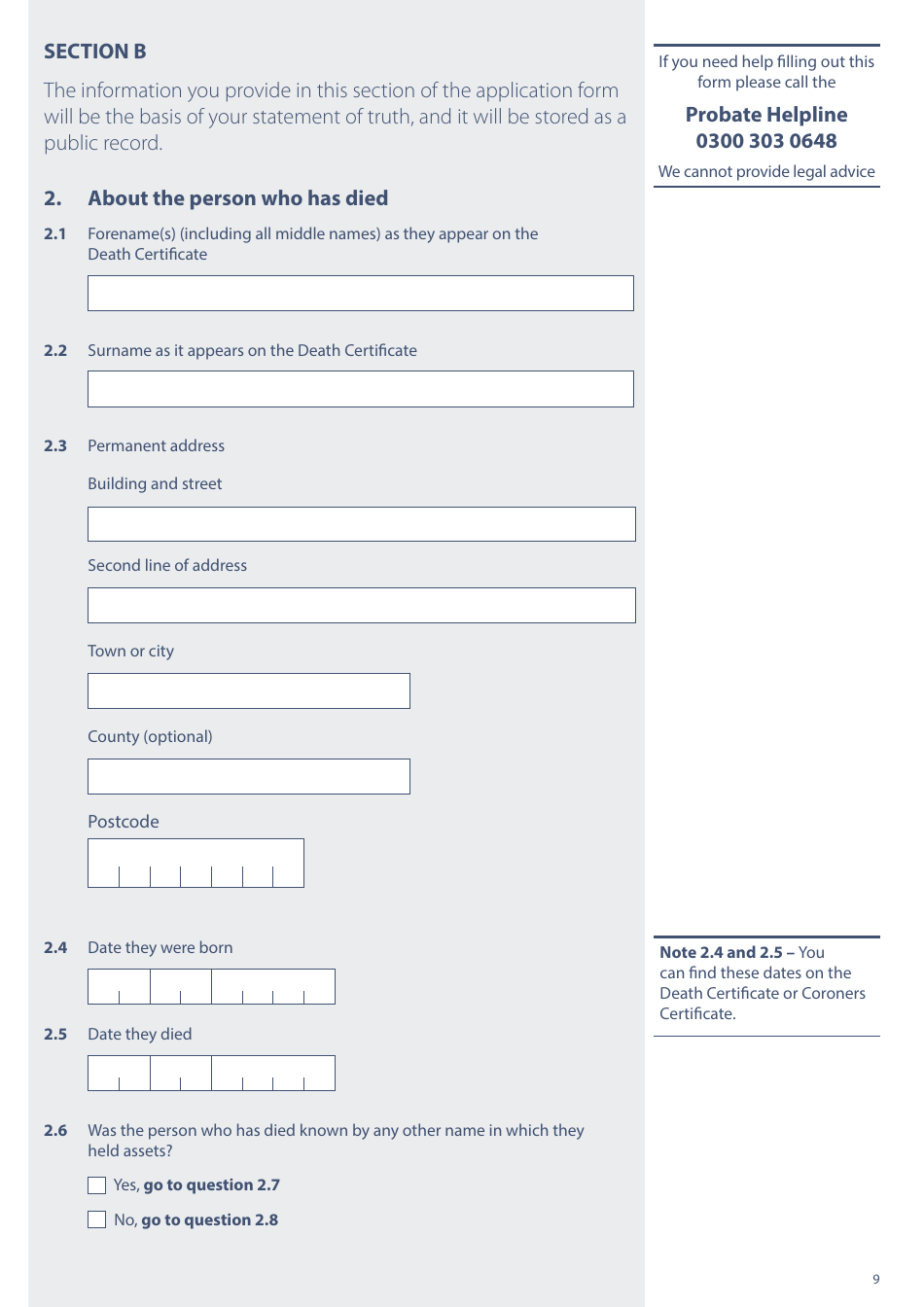 Form PA1P Probate Application - With a Will - Probate Practitioners Only - United Kingdom, Page 9