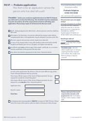 Document preview: Form PA1P Probate Application - With a Will - Citizen Applicants Only - United Kingdom