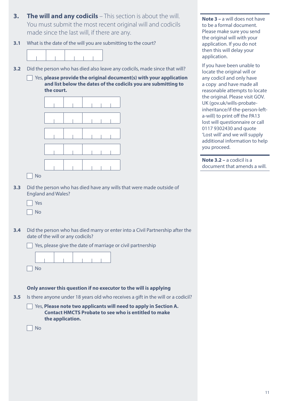 Form PA1P Probate Application - With a Will - Citizen Applicants Only - United Kingdom, Page 11