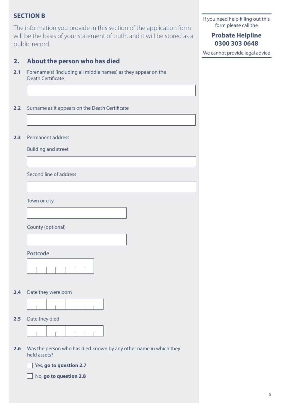 Form PA1P Probate Application - With a Will - Citizen Applicants Only - United Kingdom, Page 8