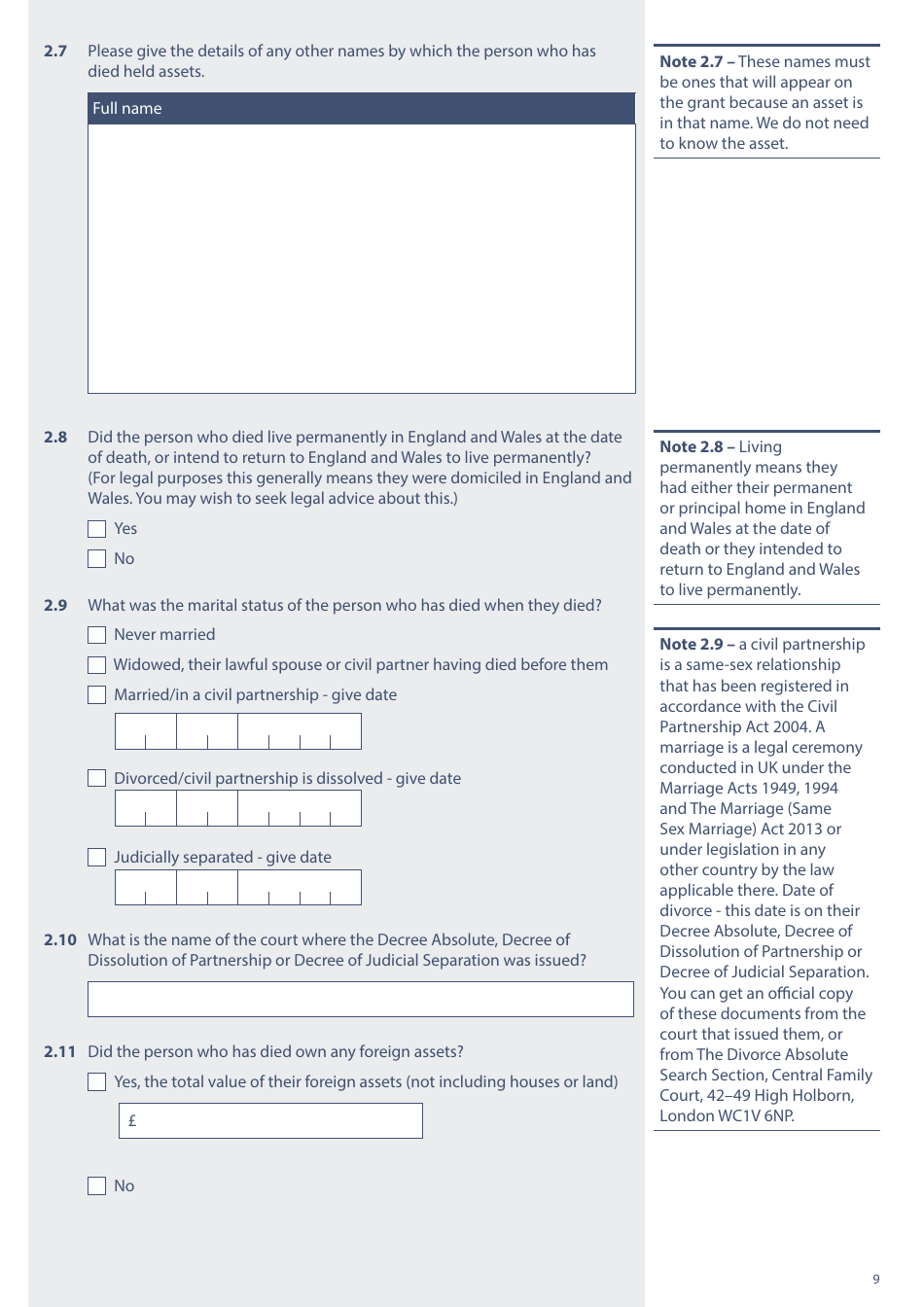 Form PA1P Probate Application - With a Will - Citizen Applicants Only - United Kingdom, Page 9