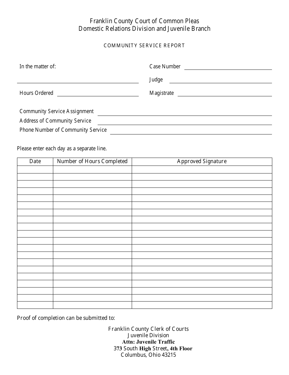 Franklin County, Ohio Community Service Report - Fill Out, Sign Online ...