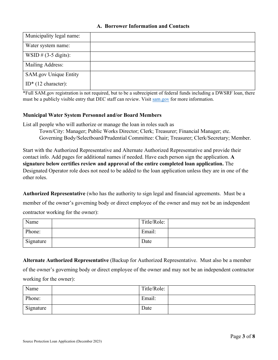 Source Protection Loan Application (Splp) - Vermont Drinking Water State Revolving Fund (Dwsrf) - Vermont, Page 3