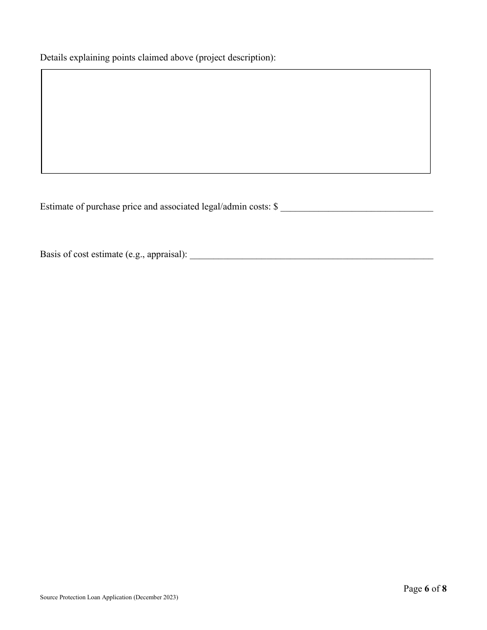 Source Protection Loan Application (Splp) - Vermont Drinking Water State Revolving Fund (Dwsrf) - Vermont, Page 6