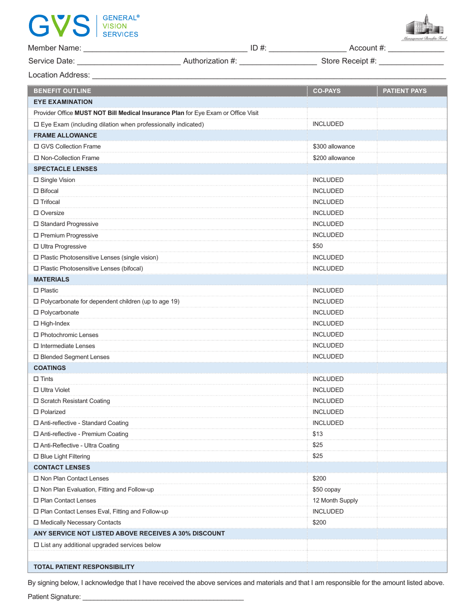 Vision Care Worksheet - Gvs - New York City, Page 1