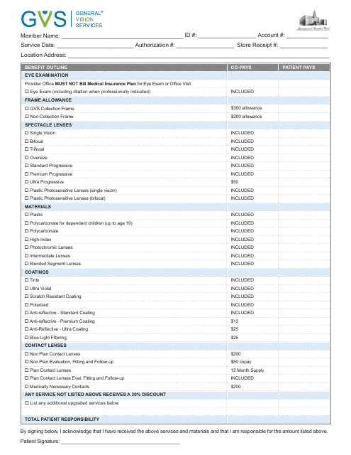 Vision Care Worksheet - Gvs - New York City