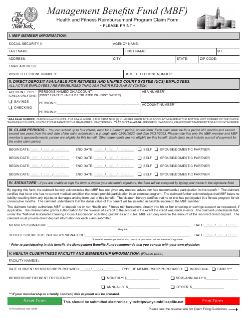 Health and Fitness Reimbursement Program Claim Form - Management Benefits Fund (Mbf) - New York City