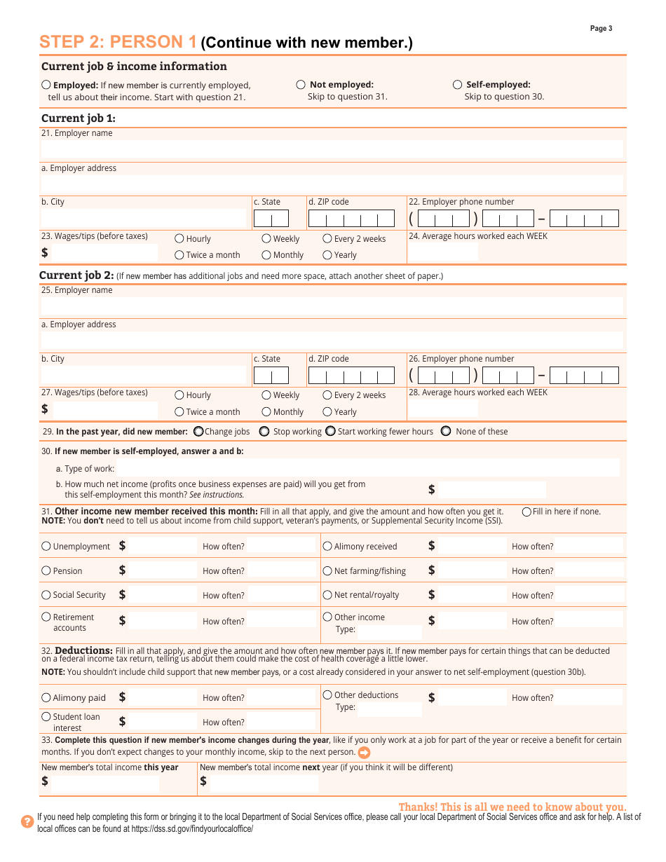Form DSS-EA-301MA Children and Family Medical Assistance Supplemental Application - South Dakota, Page 3