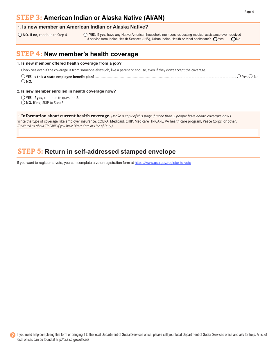 Form DSS-EA-301MA Children and Family Medical Assistance Supplemental Application - South Dakota, Page 4