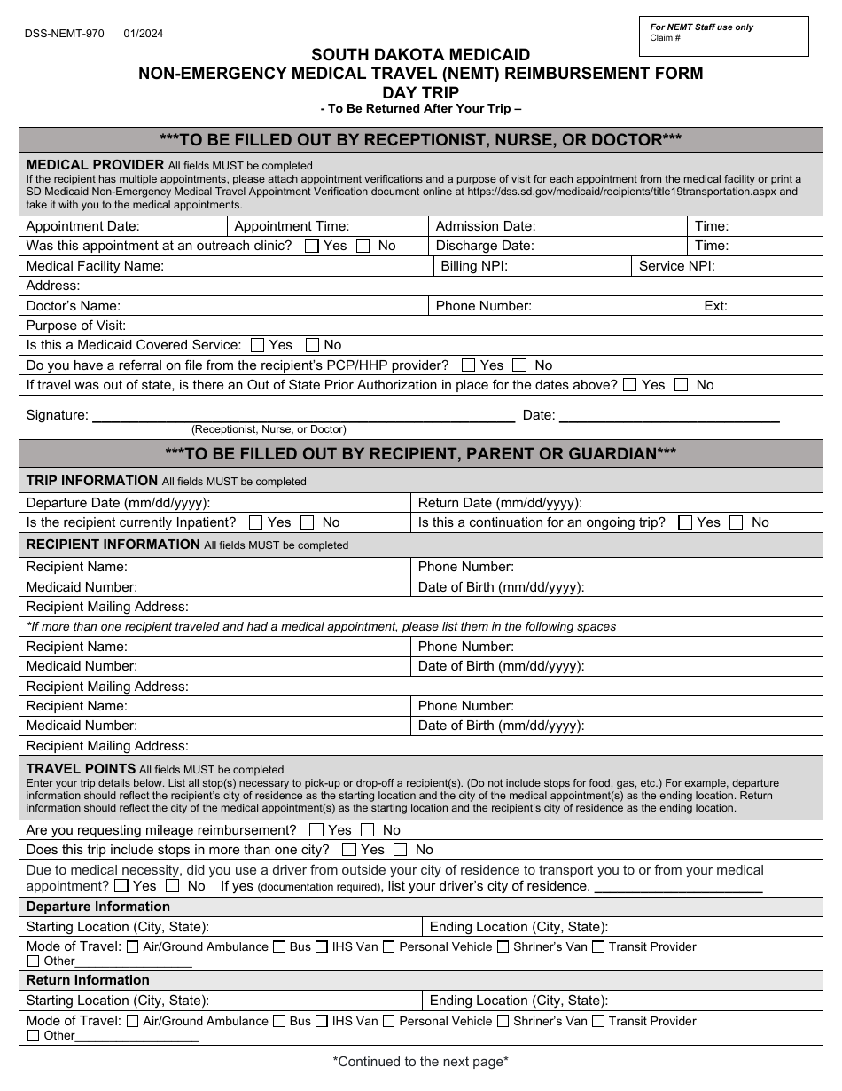 Form DSS-NEMT-970 Download Printable PDF or Fill Online South Dakota ...