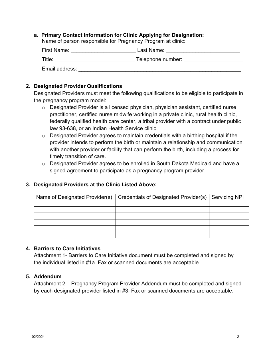 Form MS-134 South Dakota Pregnancy Program Application - South Dakota, Page 2