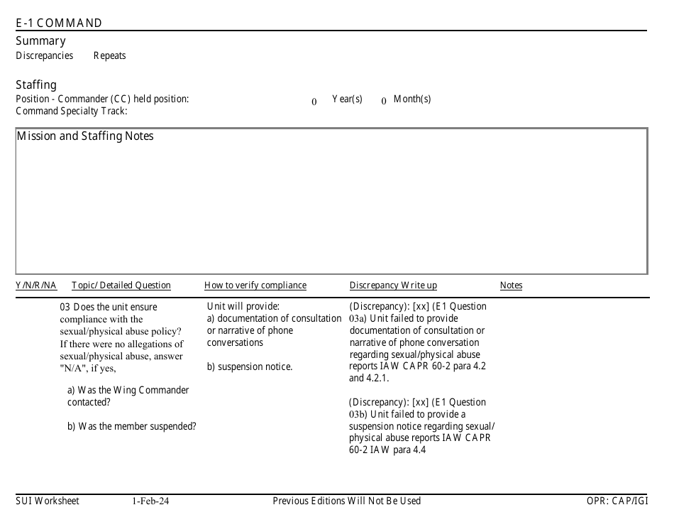 Form E-1 Download Fillable PDF or Fill Online Sui Worksheet - Command ...