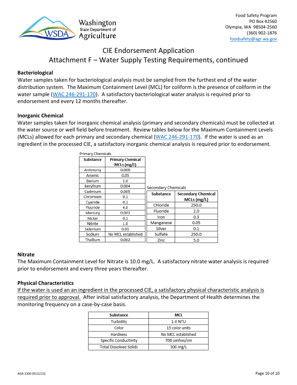Form AGR-2300 Cannabis-Infused Edible Endorsement Application - Washington, Page 10