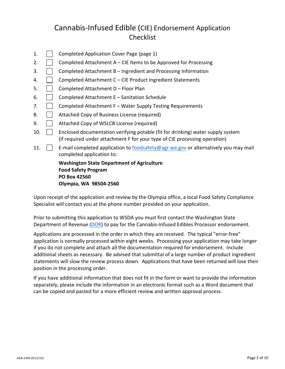 Form AGR-2300 Cannabis-Infused Edible Endorsement Application - Washington, Page 2