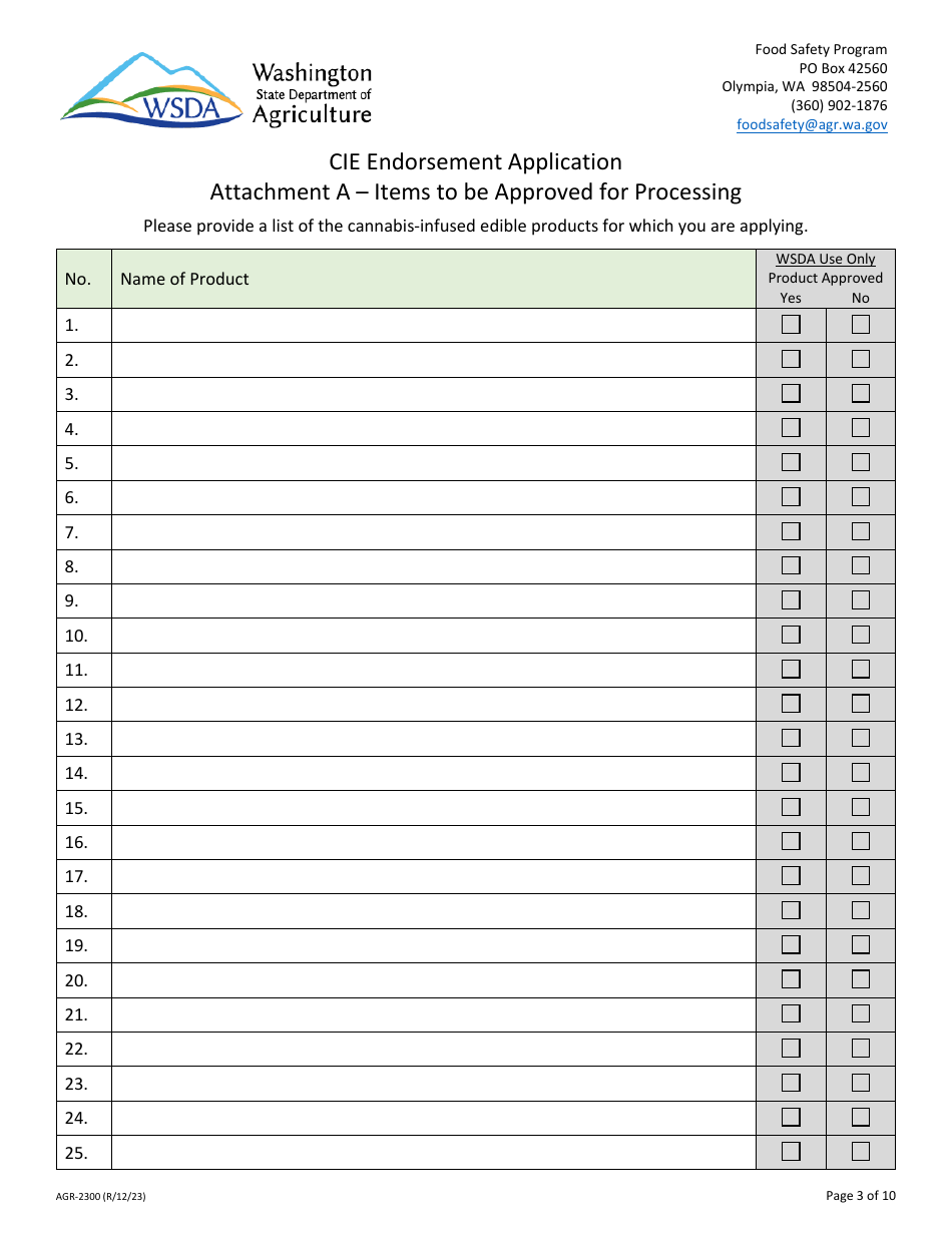 Form AGR-2300 Cannabis-Infused Edible Endorsement Application - Washington, Page 3