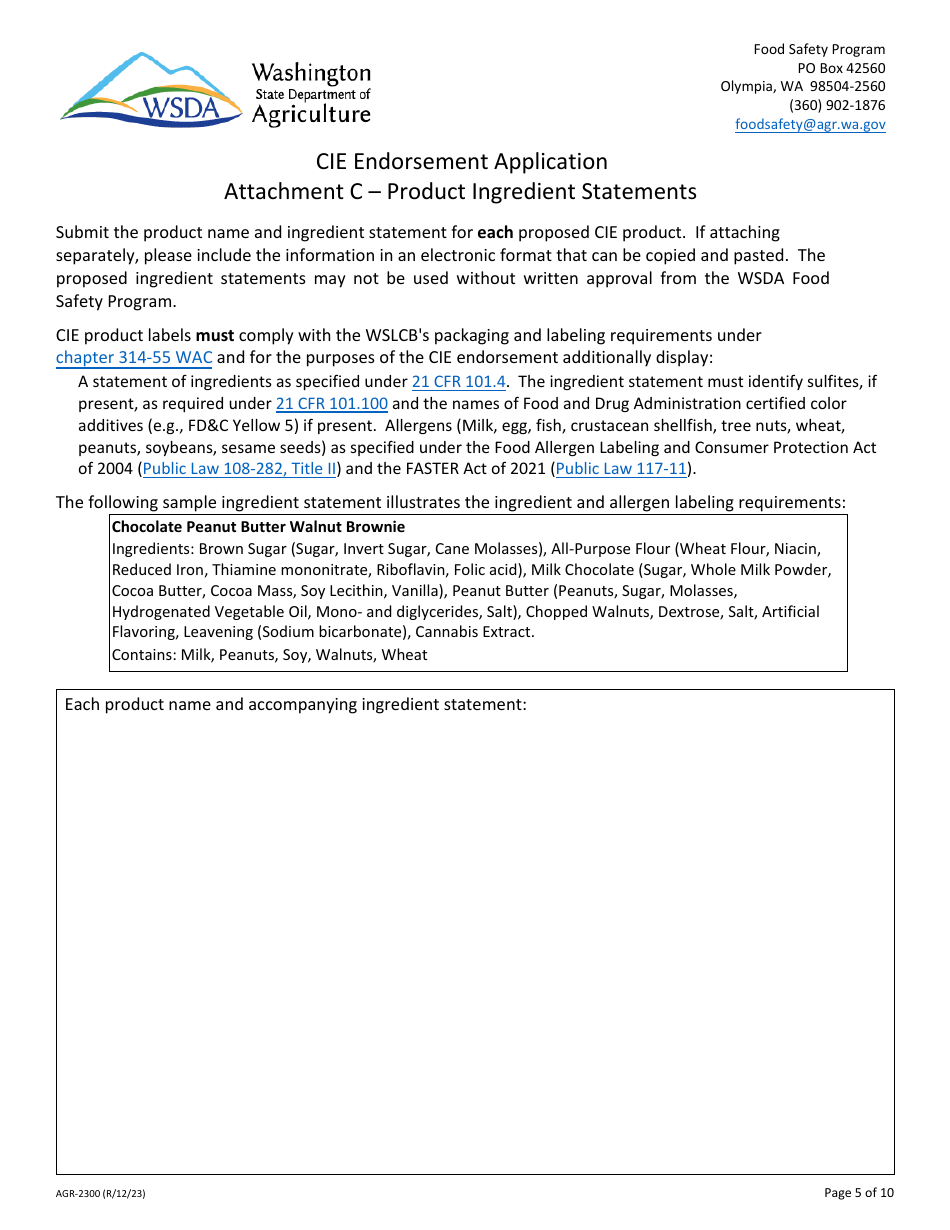 Form AGR-2300 Cannabis-Infused Edible Endorsement Application - Washington, Page 5