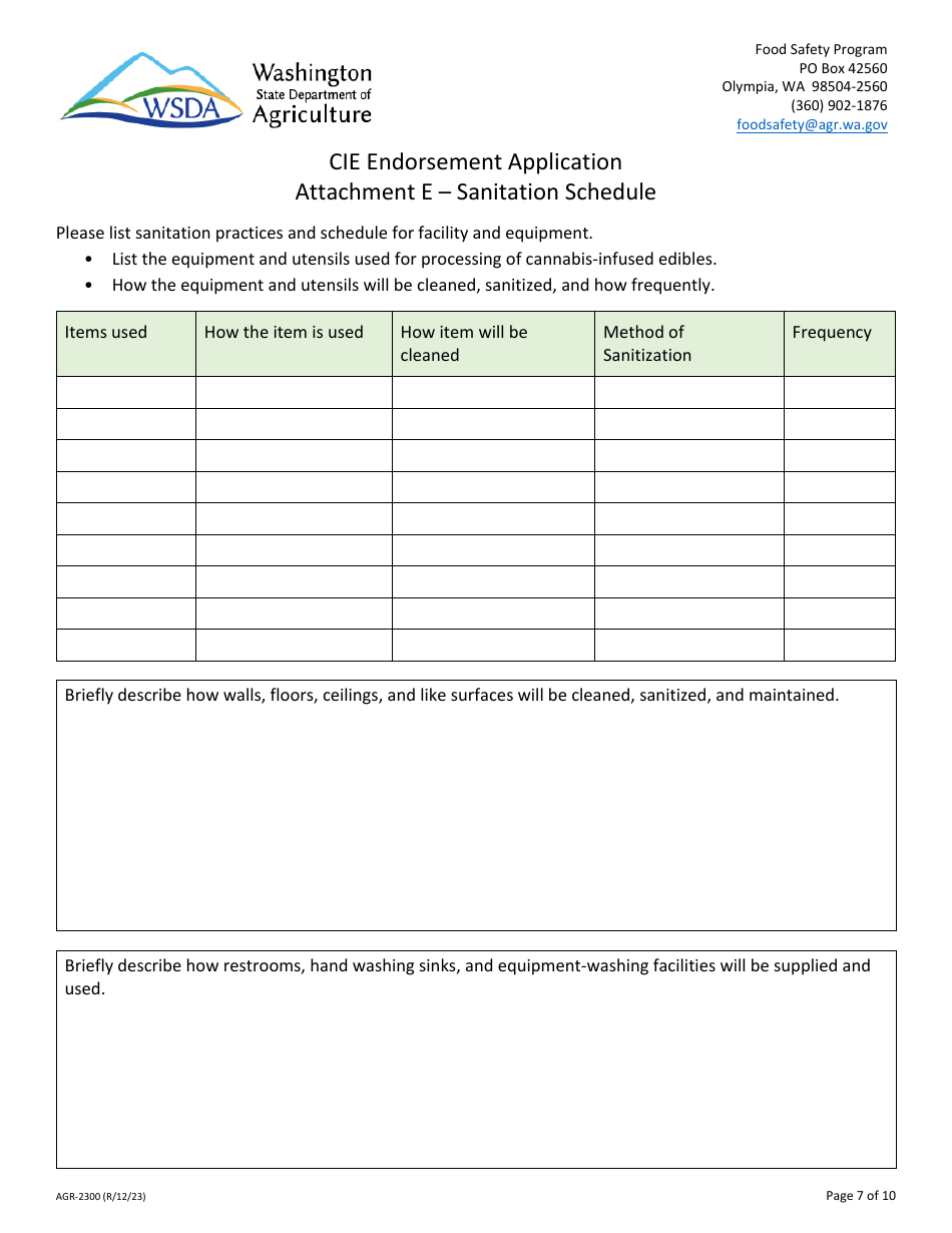 Form AGR-2300 Cannabis-Infused Edible Endorsement Application - Washington, Page 7