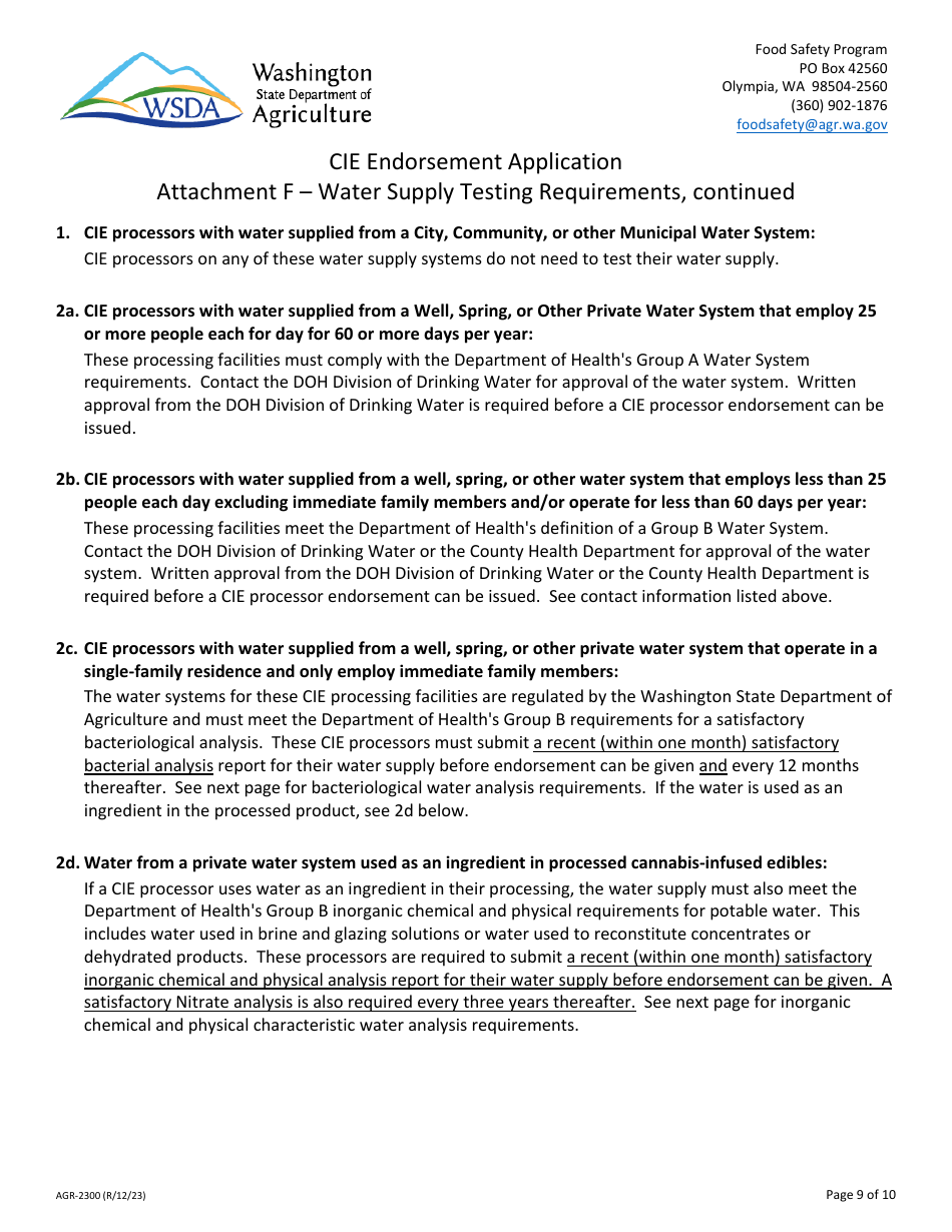 Form AGR-2300 Cannabis-Infused Edible Endorsement Application - Washington, Page 9