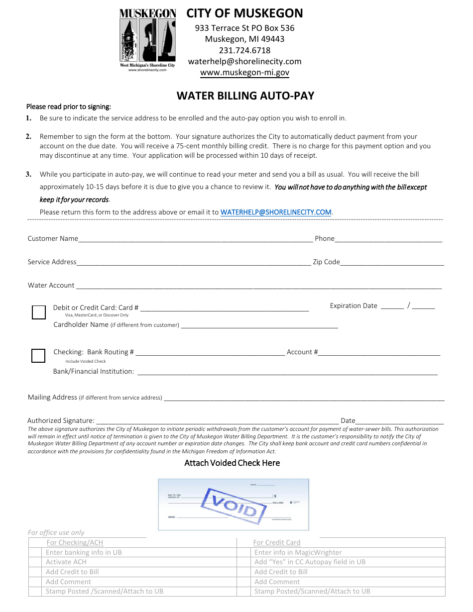 City of Muskegon, Michigan Water Billing Autopay Fill Out, Sign