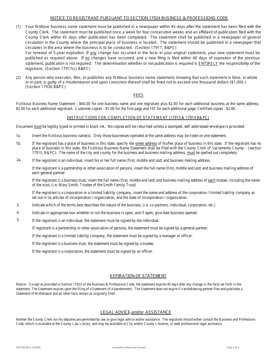 Form PS03 Fictitious Business Name Statement Application Packet - County of Riverside, California, Page 6
