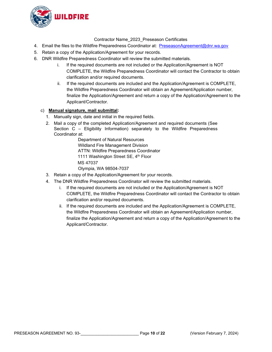 Pre-season Application and Agreement Operations - Washington, Page 10