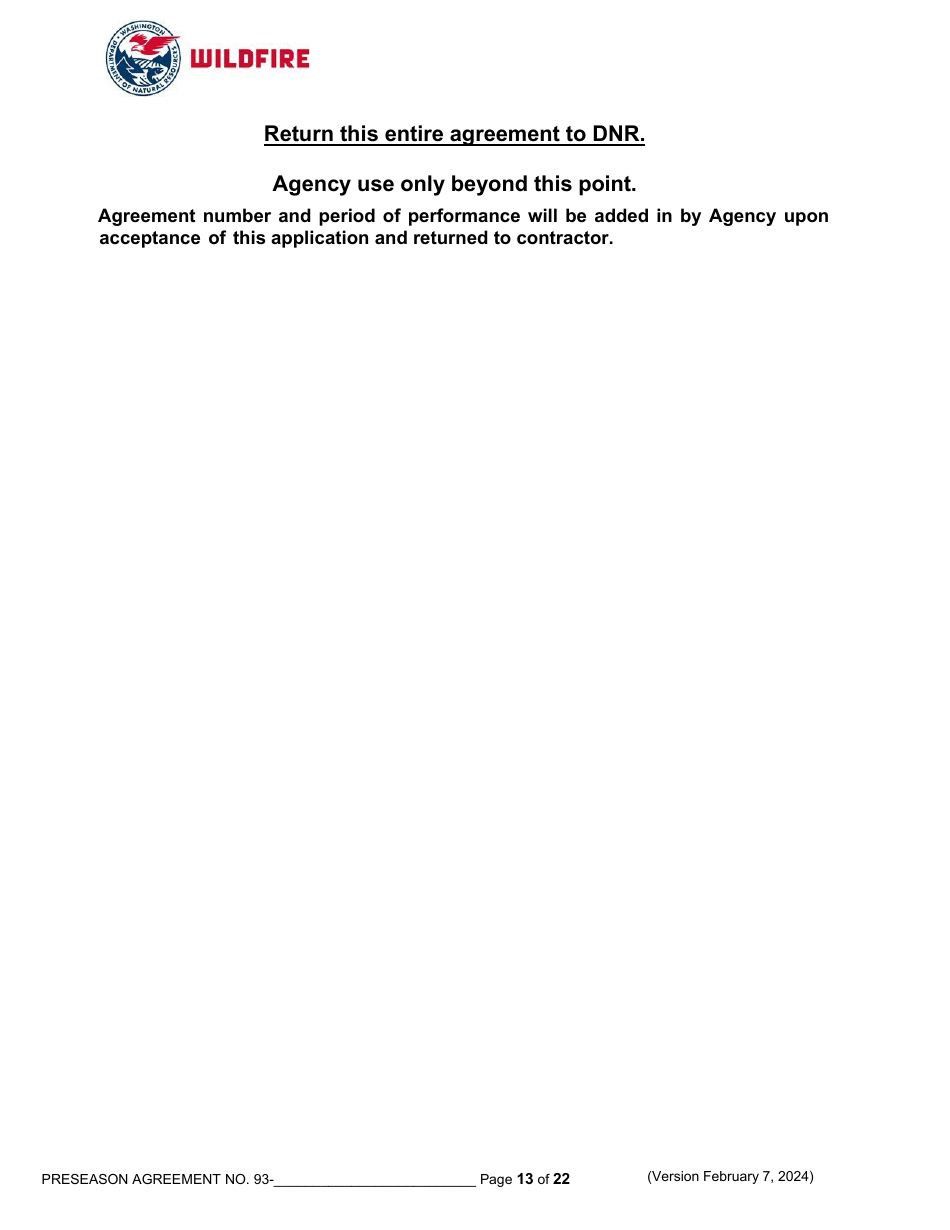 Pre-season Application and Agreement Operations - Washington, Page 13