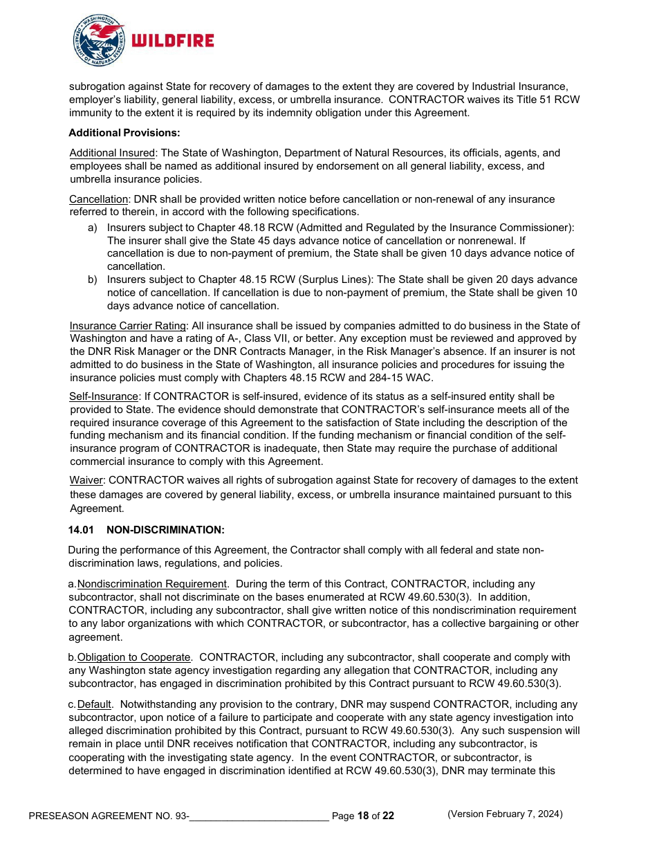 Pre-season Application and Agreement Operations - Washington, Page 18