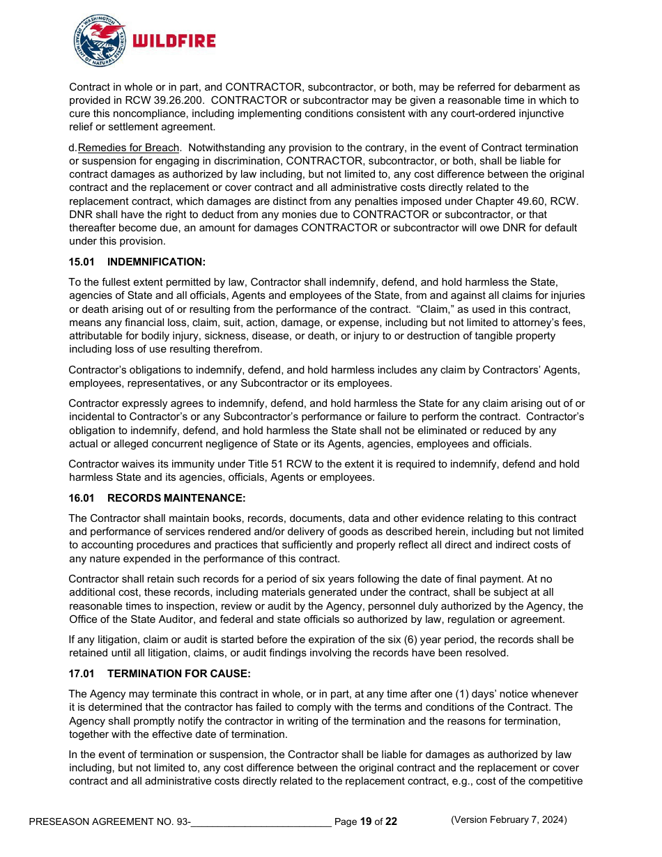 Pre-season Application and Agreement Operations - Washington, Page 19