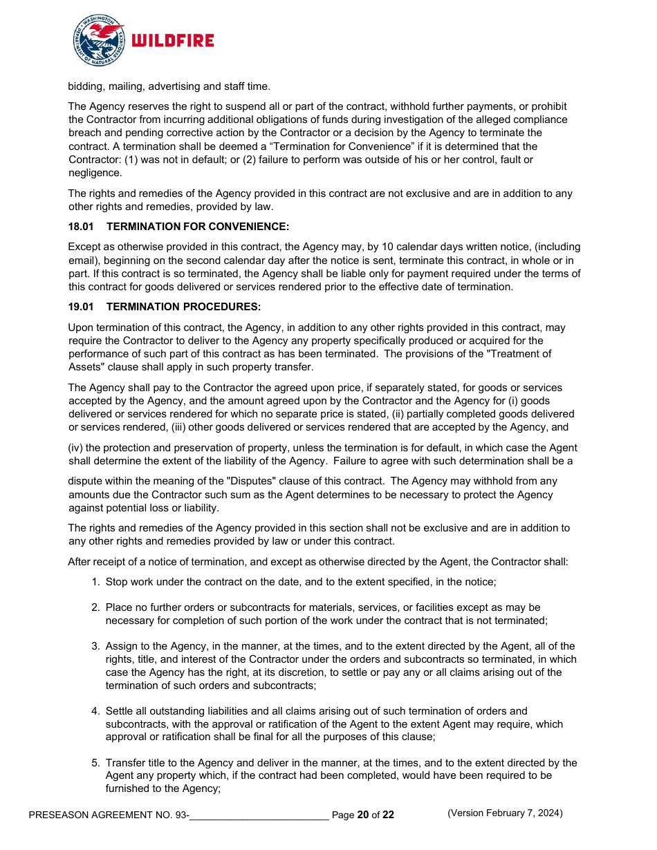 Pre-season Application and Agreement Operations - Washington, Page 20
