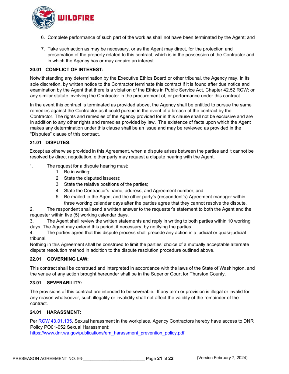 Pre-season Application and Agreement Operations - Washington, Page 21