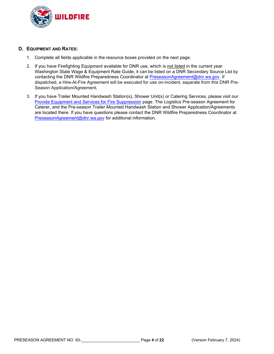 Pre-season Application and Agreement Operations - Washington, Page 4