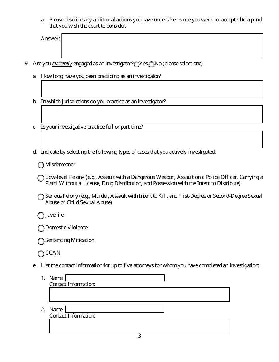 Criminal Justice Act Panel Investigator Application - Washington, D.C., Page 3