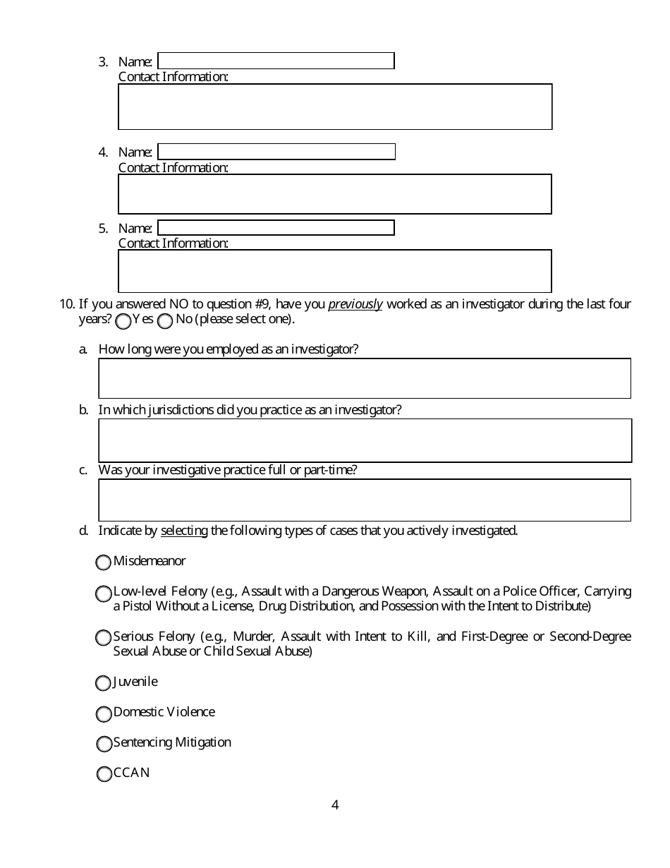 Criminal Justice Act Panel Investigator Application - Washington, D.C., Page 4