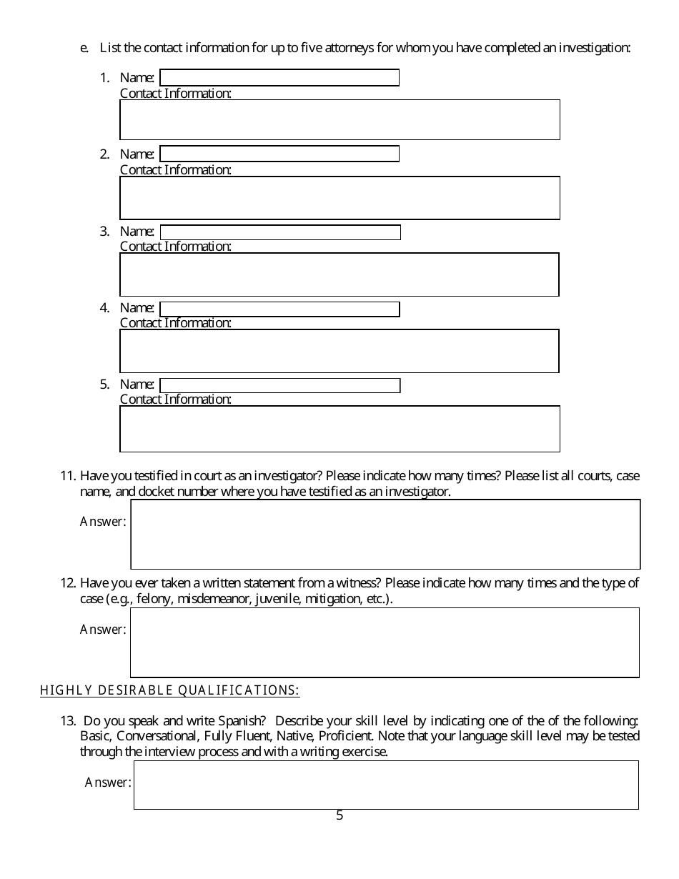 Criminal Justice Act Panel Investigator Application - Washington, D.C., Page 5