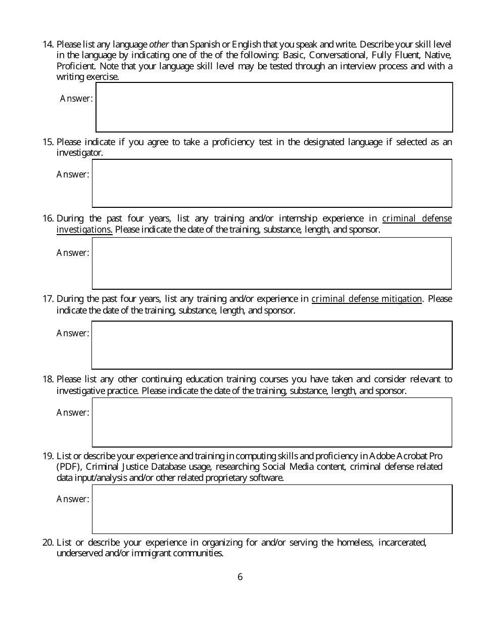 Criminal Justice Act Panel Investigator Application - Washington, D.C., Page 6