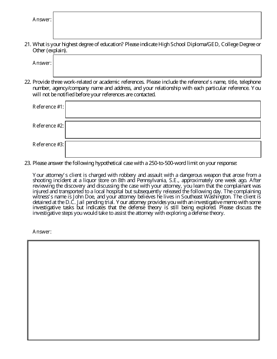 Criminal Justice Act Panel Investigator Application - Washington, D.C., Page 7